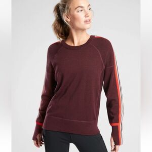 Athleta Canyon Colorblock Merino Wool Blend Pull On Sweater Antique Burgundy M